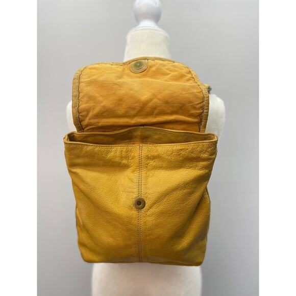 Frye & Co. Esme Leather Woven Flap Backpack in Mustard Yellow - Picture 5 of 9